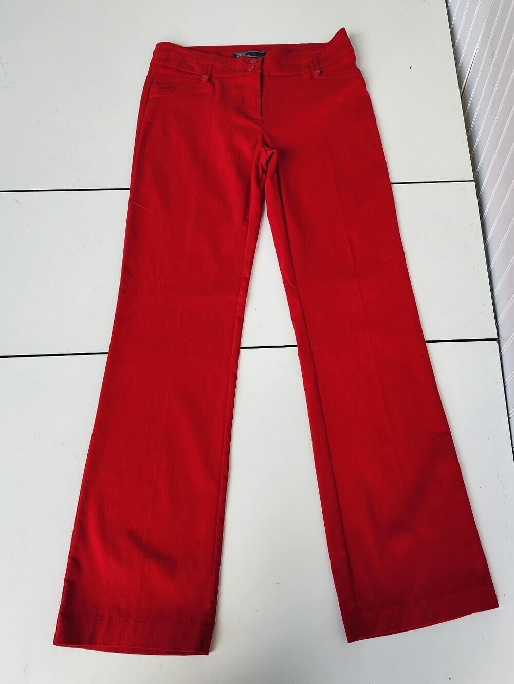 89th + Madison Red Flare leg stretch waist Pants Rayon Nylon Slimming Sz 6